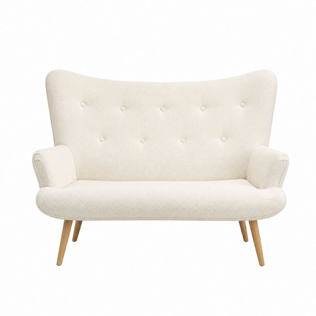 2-Sitzer Sofa Cremeweiß aus Polyester-Bouclé mit Massivholzbeinen 122 x 78 x 83 cm