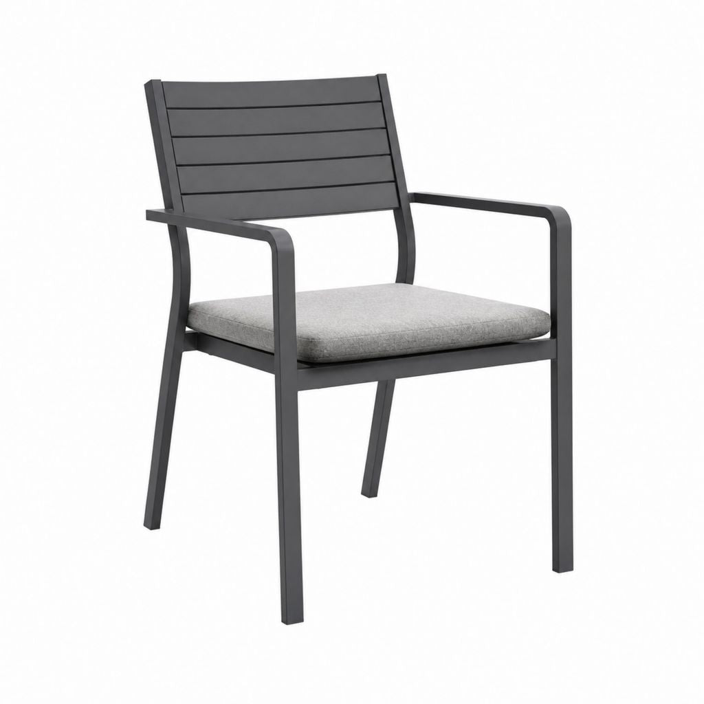 Gartensessel mit Armlehnen Schwarz Aluminium Rechteckig mit grauem Polyester-Sitzkissen 65 x 61 x 88 cm
