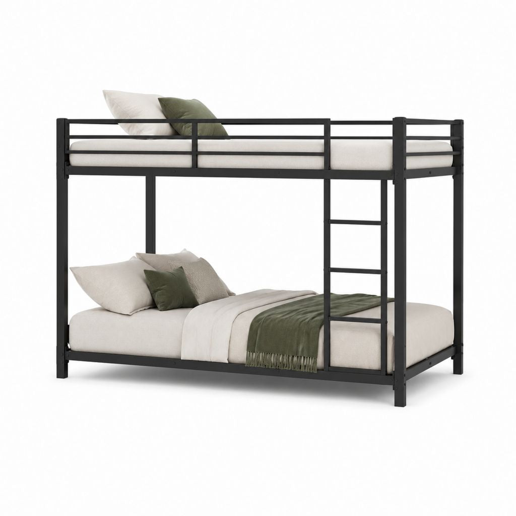 Etagenbett Schwarz aus pulverbeschichtetem Stahl mit Leiter 140 x 200 cm und 90 x 200 cm