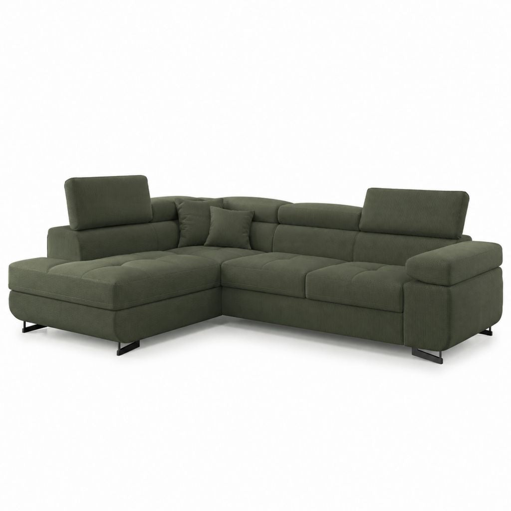 Ecksofa mit Recamiere Olivgrün Polyester-Cord L-Form 280 x 170 x 88 cm