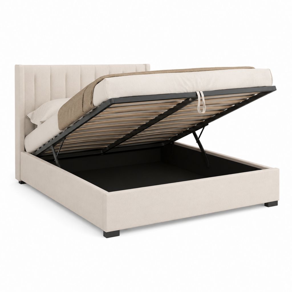 Stauraumbett Beige Polyester Rechteckig mit Gasdruckfeder und Lattenrost 160 x 200 cm