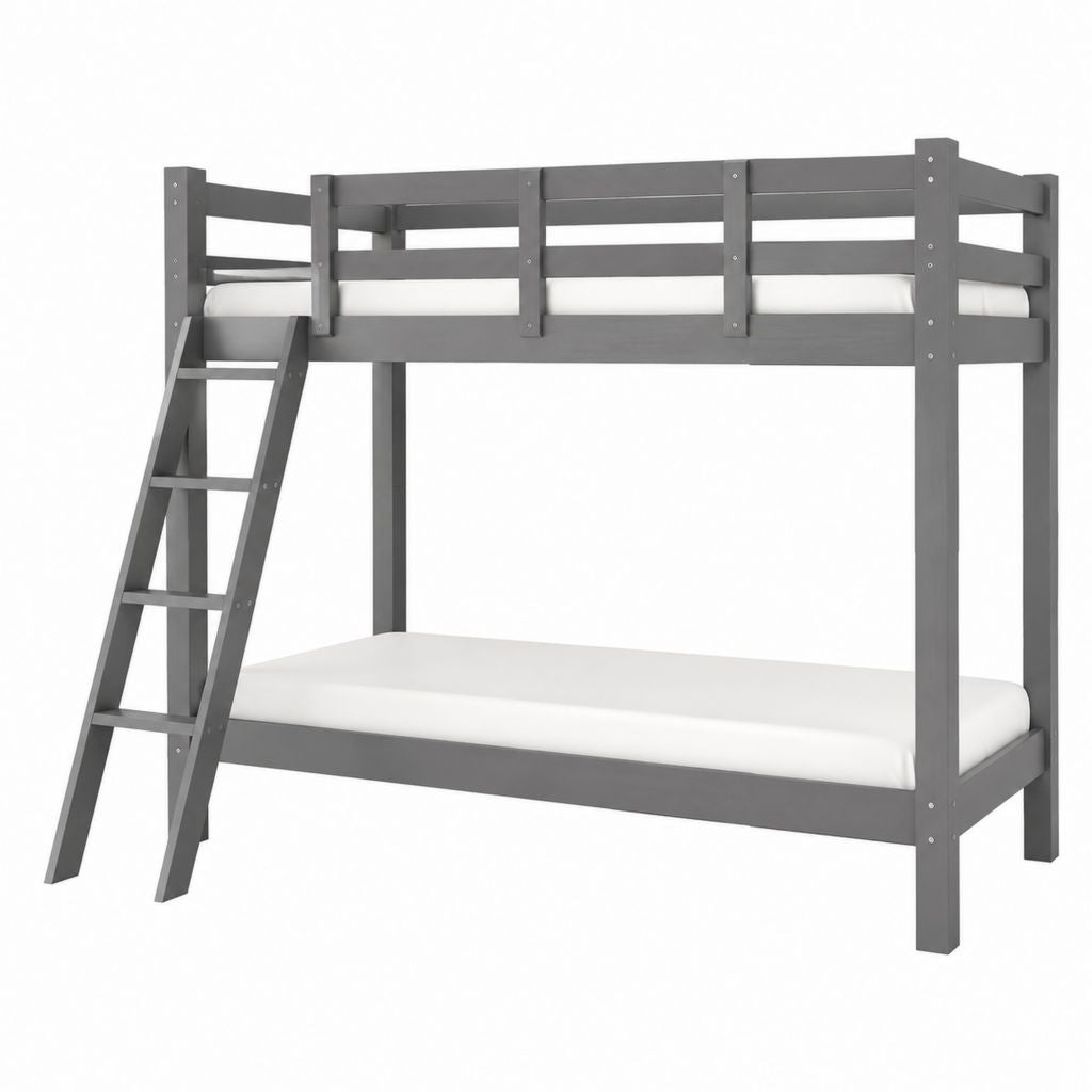 Etagenbett für Kinder dunkelgrau aus massivem Kiefernholz mit Leiter 90 x 200 cm 208 x 98 x 160 cm