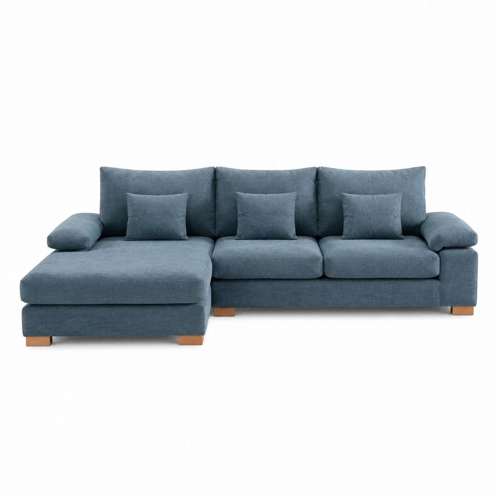 Ecksofa mit Recamiere links Blau Polyester L-Form 250 x 160 x 85 cm