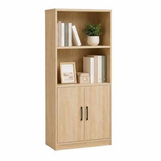 Bücherregal mit Schrank Eiche Natur Spanplatte Rechteckig 60 x 30 x 180 cm