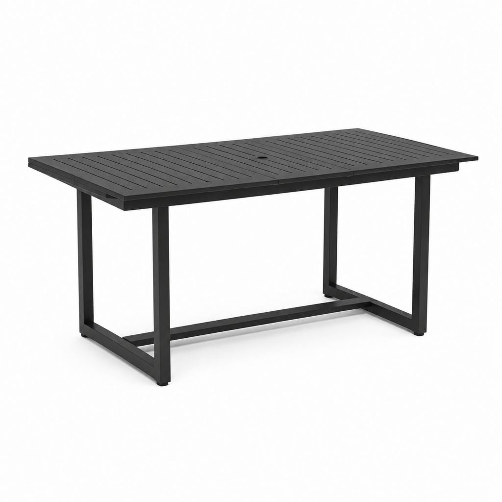 Gartentisch Schwarz Aluminium Rechteckig 150 x 90 x 75 cm mit Sonnenschirmloch