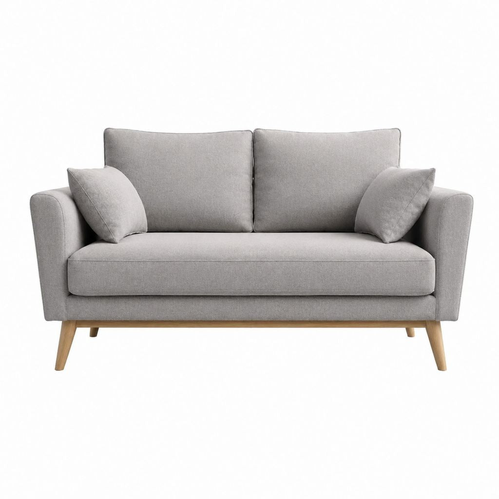 2-Sitzer Sofa Grau mit Polyesterbezug Massivholzfüßen gerade 160 x 85 x 82 cm