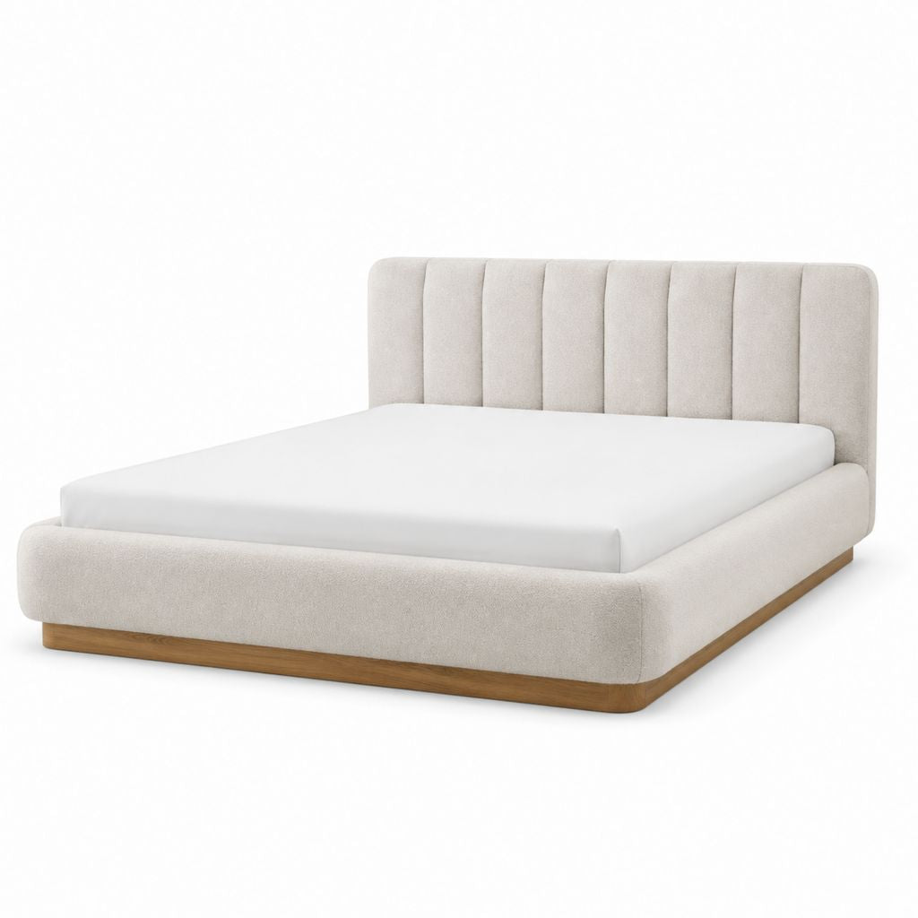 Stauraumbett Polsterbett Doppelbett Creme Polyester Bouclé Rechteckig 180 x 200 cm