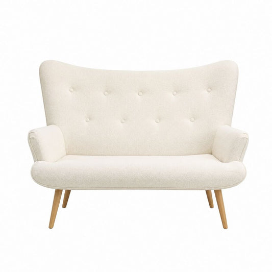 2-Sitzer Sofa Cremeweiß aus Polyester-Bouclé mit Massivholzbeinen 122 x 78 x 83 cm