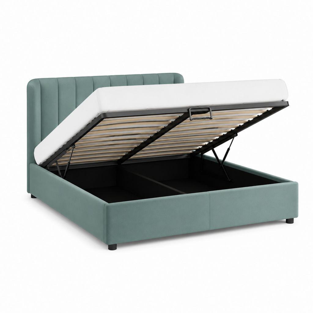 Stauraumbett Doppelbett mit Gasdruckfeder Mintgrün Polyester-Samt 160 x 200 cm