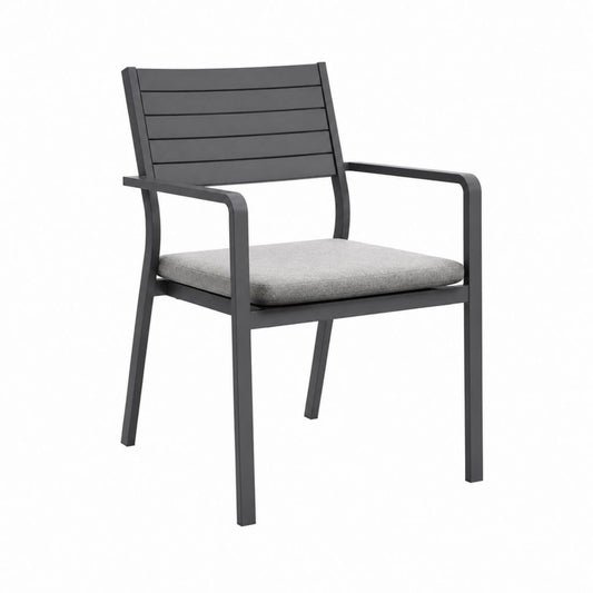Gartensessel mit Armlehnen Schwarz Aluminium Rechteckig mit grauem Polyester-Sitzkissen 65 x 61 x 88 cm