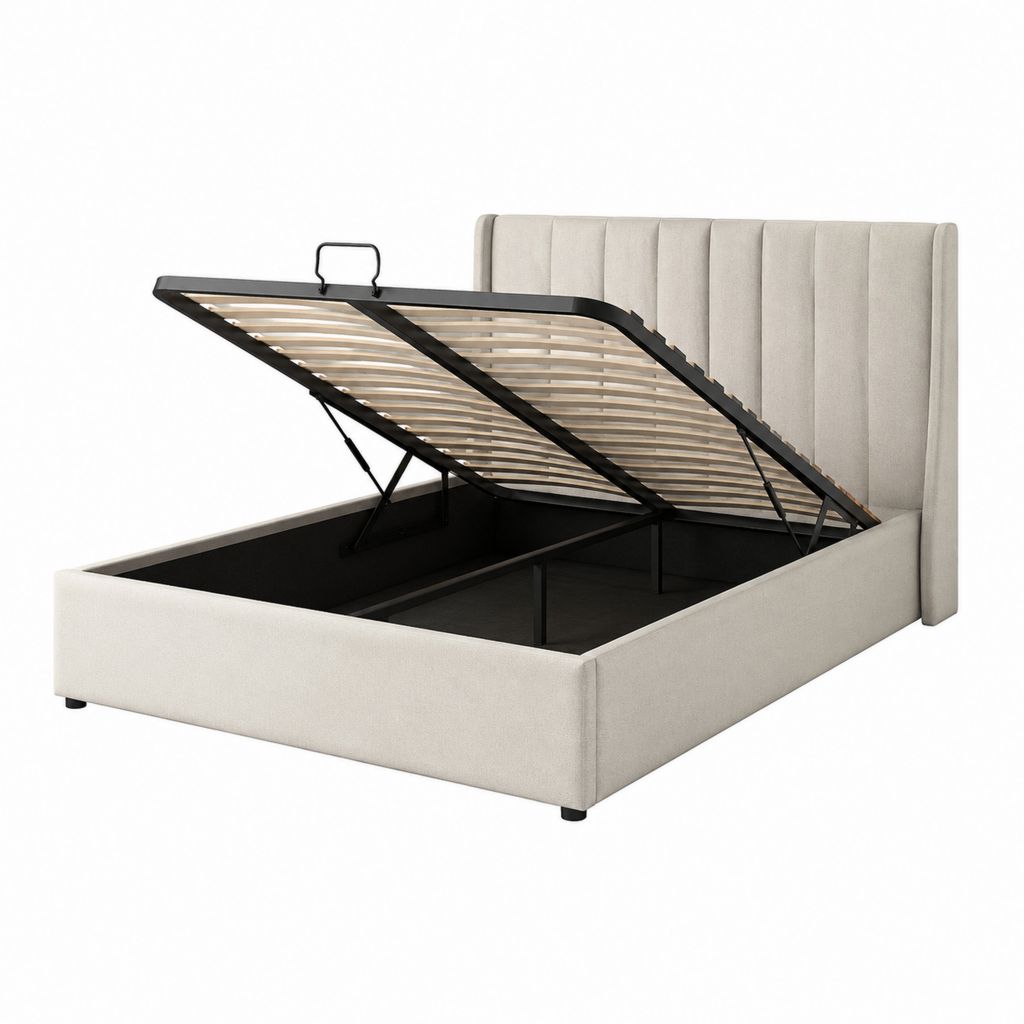 Stauraumbett Polsterbett Beige Polyester rechteckig 180 x 200 cm
