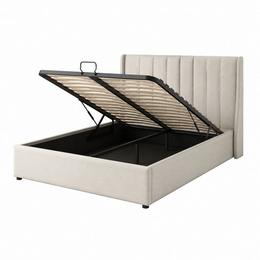 Stauraumbett Polsterbett Beige Polyester rechteckig 180 x 200 cm