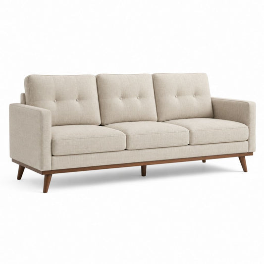 3-Sitzer Sofa Beige mit Polyesterbezug und Massivholzfüßen 220 x 86 x 84 cm