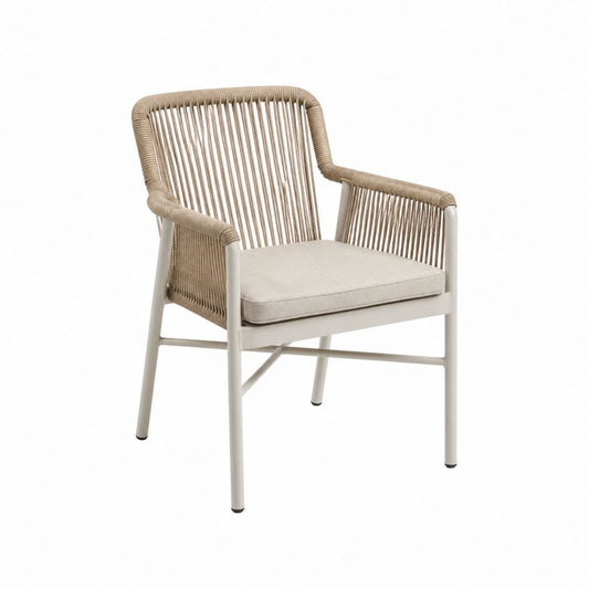 Gartensessel mit Armlehnen Beige Aluminium und Polypropylen-Seilgeflecht 58 x 62 x 82 cm