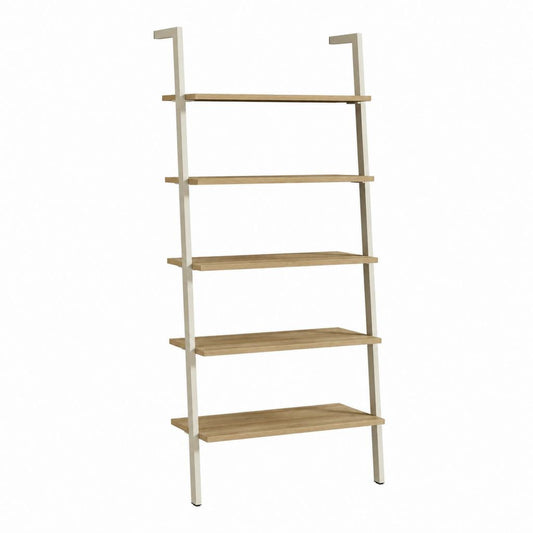 Leiterregal Bücherregal Weiß Eiche MDF Stahl 80 x 35 x 190 cm mit 5 Ablagen