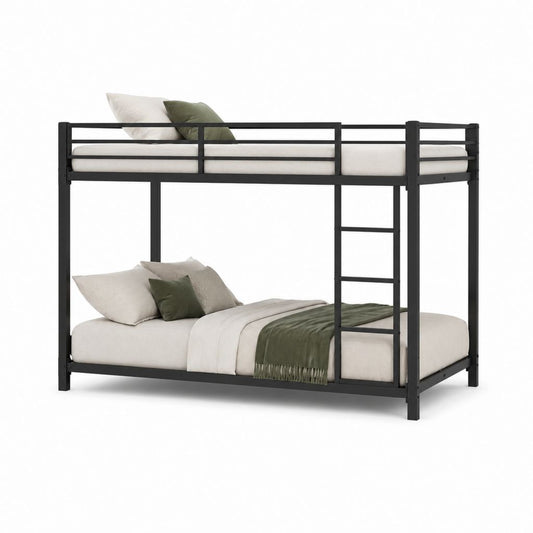 Etagenbett Schwarz aus pulverbeschichtetem Stahl mit Leiter 140 x 200 cm und 90 x 200 cm