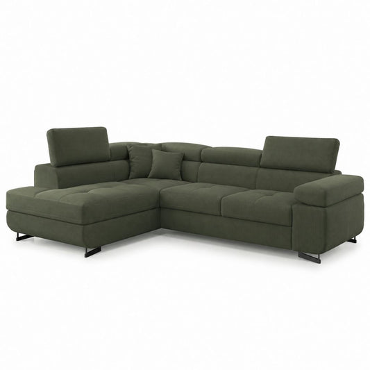 Ecksofa mit Recamiere Olivgrün Polyester-Cord L-Form 280 x 170 x 88 cm