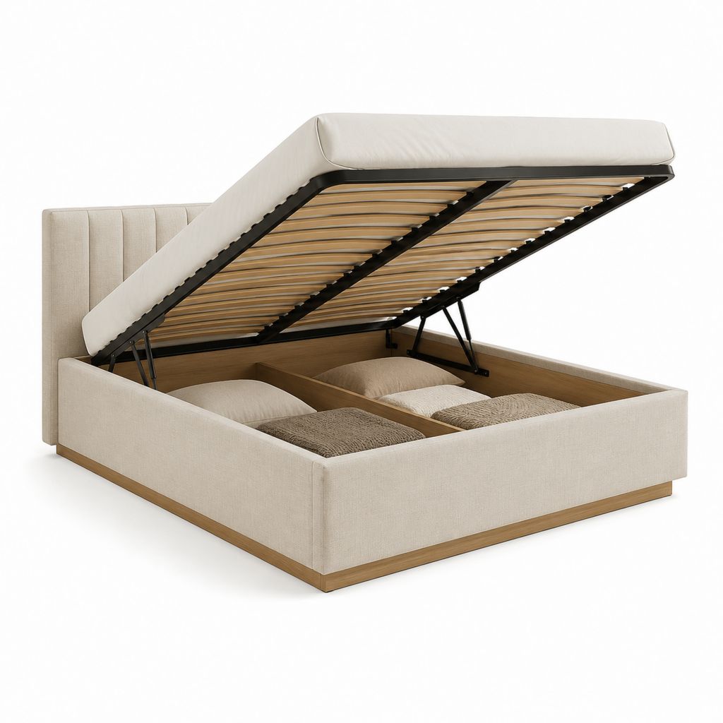 Polsterbett mit Stauraum Beige Polyester rechteckig 180 x 200 cm