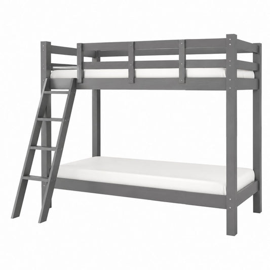 Etagenbett für Kinder dunkelgrau aus massivem Kiefernholz mit Leiter 90 x 200 cm 208 x 98 x 160 cm